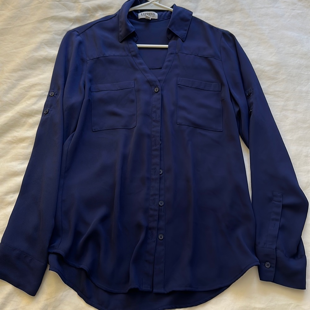 Express blue button up collared shirt